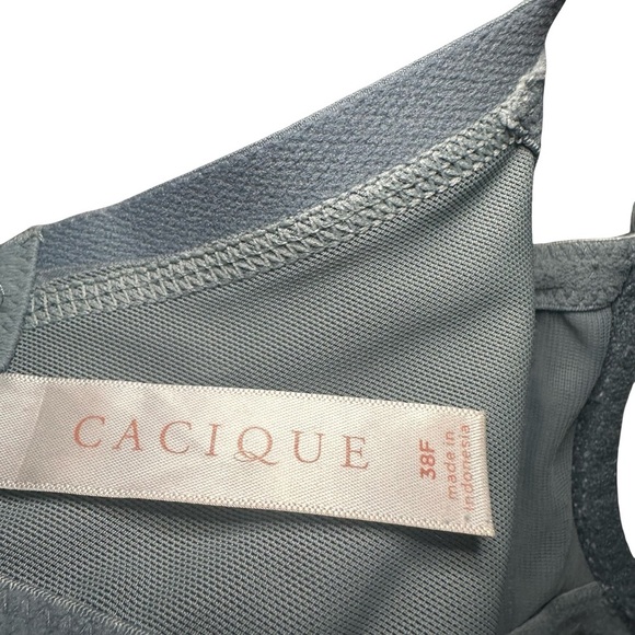 Cacique Lightly Lined Full Coverage Grey Lace Bra W Underwire size 38F - Picture 9 of 10